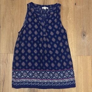 Navy Blue Patterned Sleeveless Top